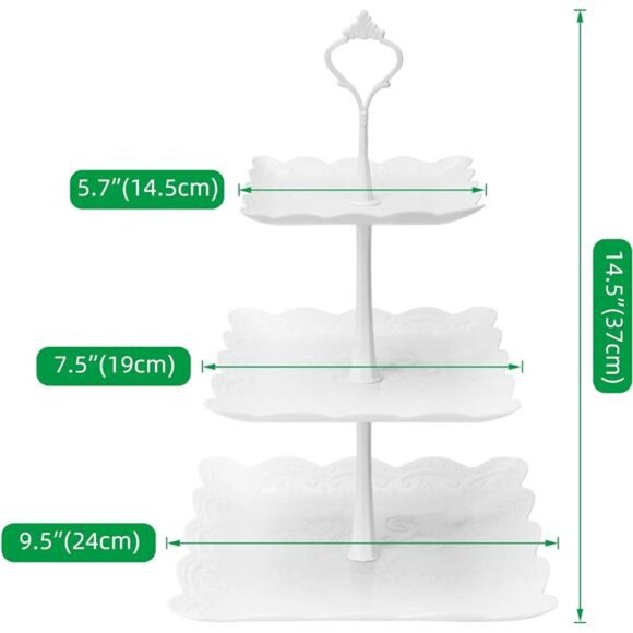 3 Tier Cupcake Stand, Plastic Tiered Serving Stand, Square Dessert Tray - Picture 3 of 7